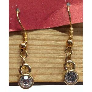 New Gold-Tone Dangle Drop Earrings Sparkling Clear Stones Lt Weight Minimalist